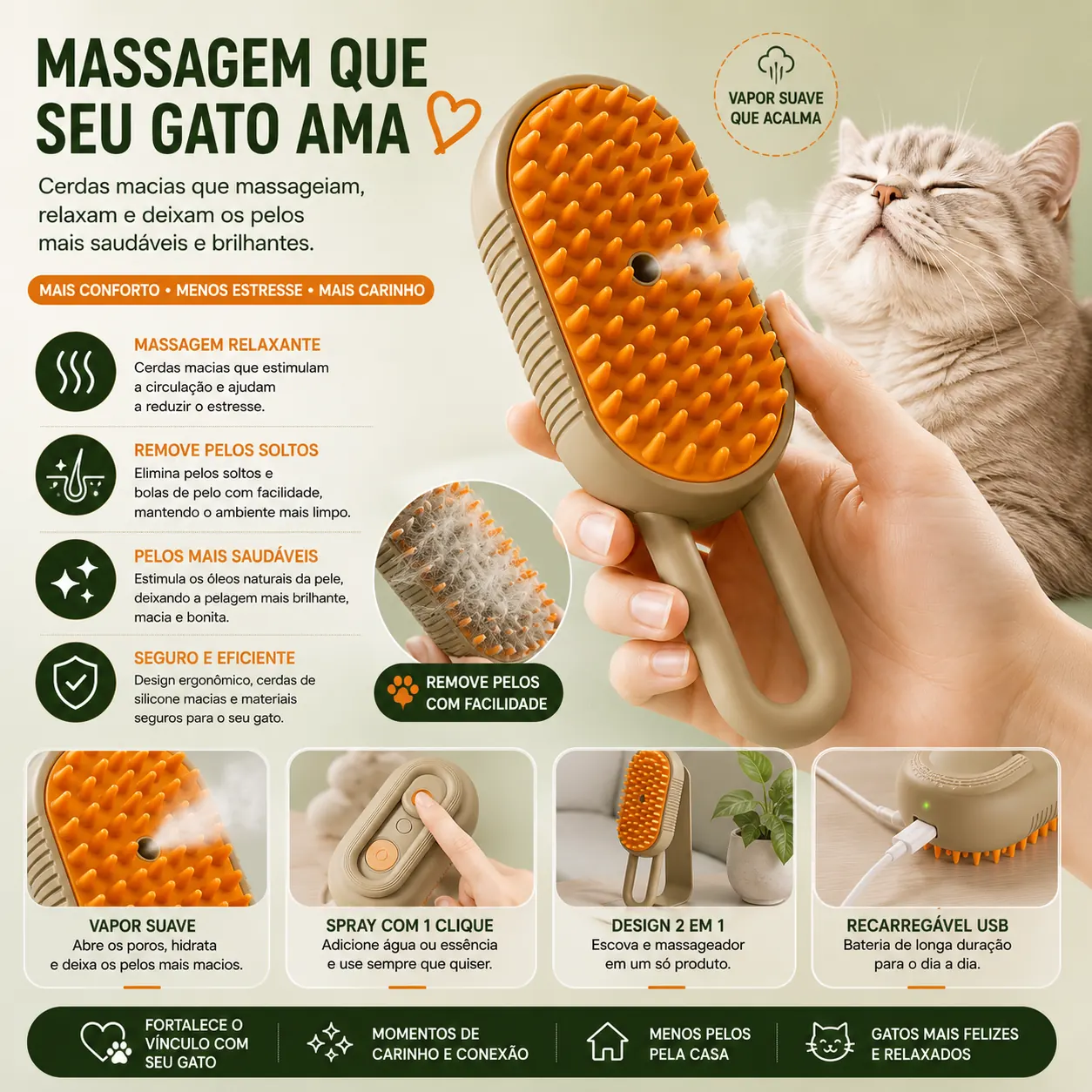 Escova Pet a Vapor 3 em 1 — imagem 4